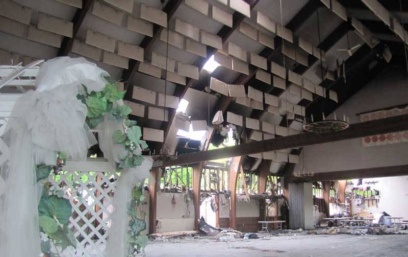Interior of a partially burnt building