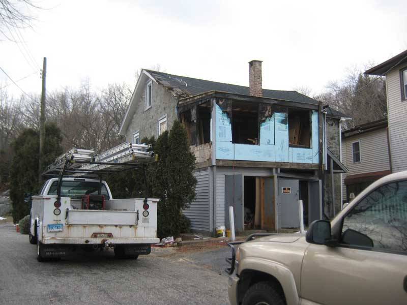 A partially burnt building