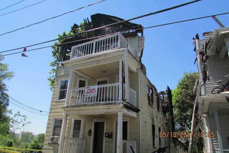 A partially burnt building