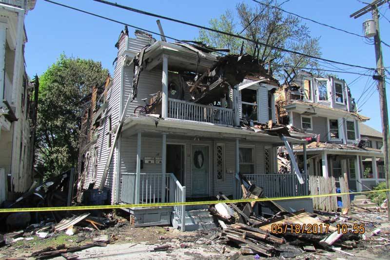 A partially burnt building