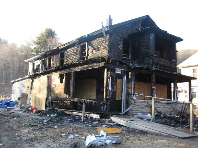 A partially burnt building