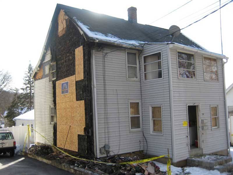 A partially burnt building