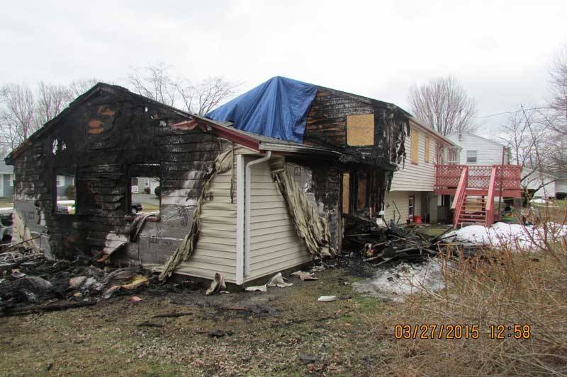 A partially burnt building