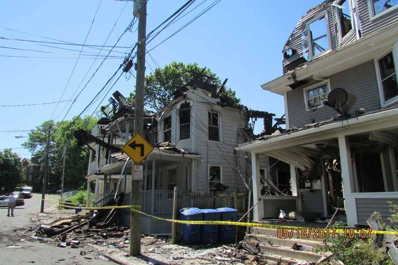 A partially burnt building