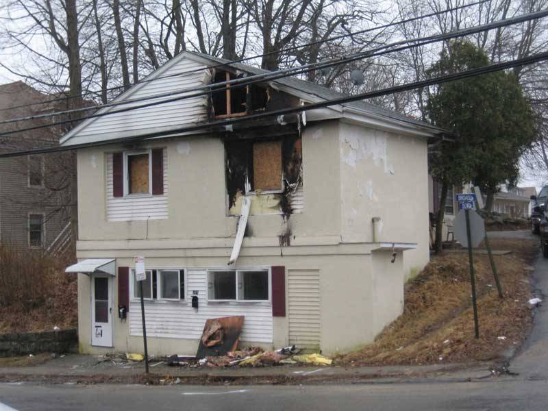 Partially burnt building