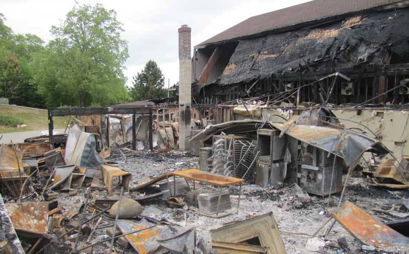 A partially burnt building