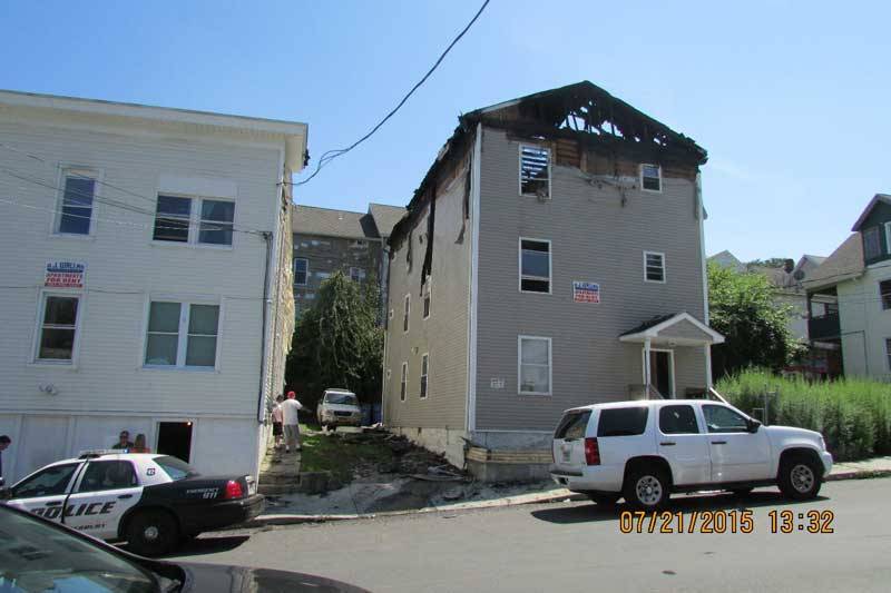 A partially burnt building