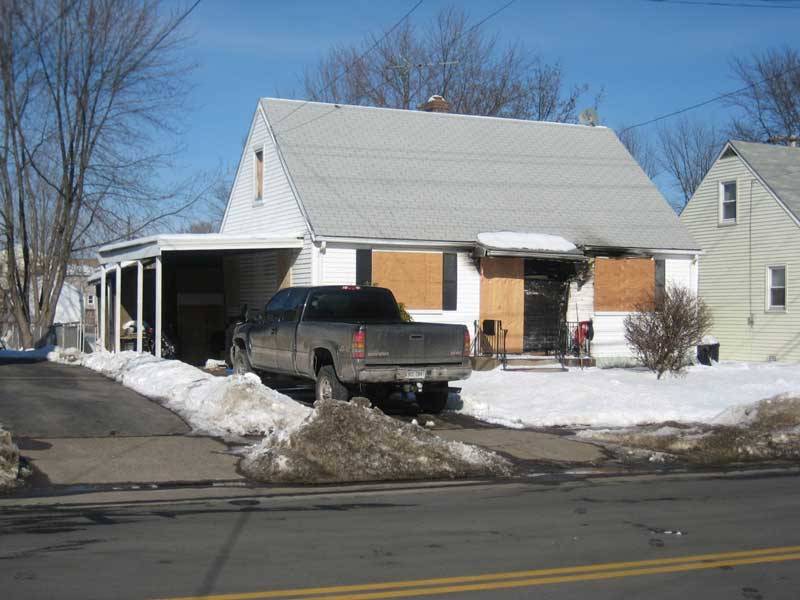 A partially burnt building