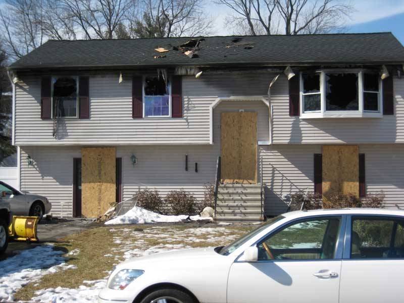 A partially burnt building