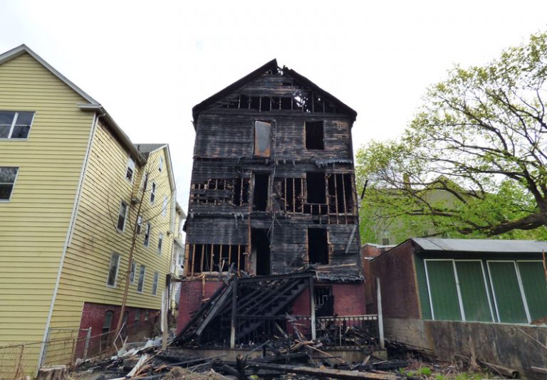 Exterior shot of a home after a house fire